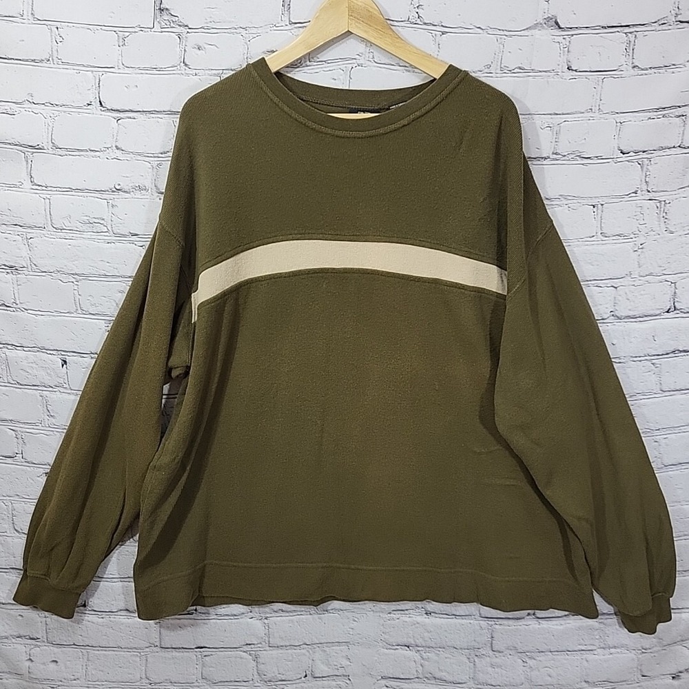 Baileys Point Top Mens XL Army Green Ribbed‎ Crew Neck Pullover 100% Cotton Vtg